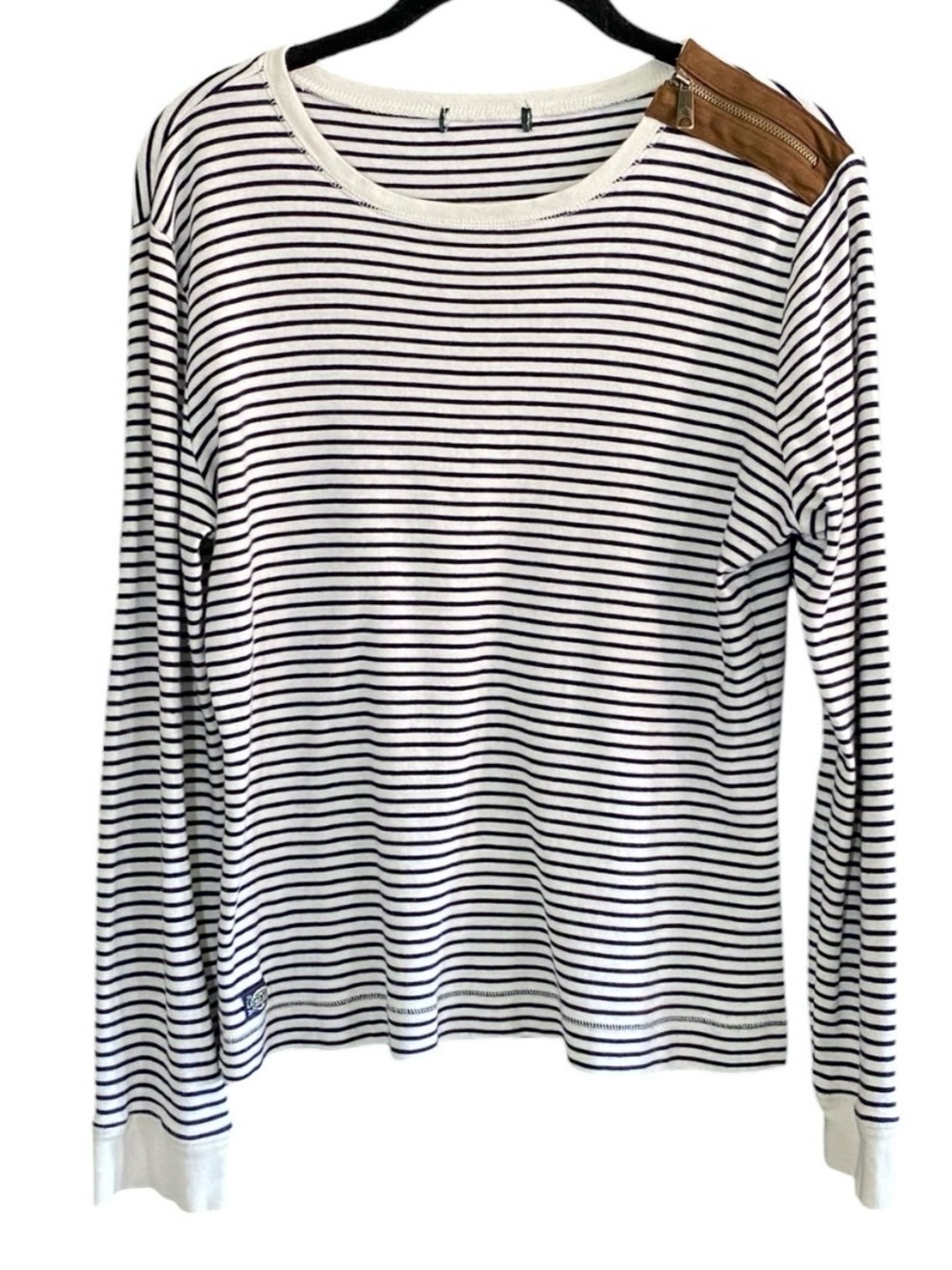 Lauren Ralph Lauren Striped Elbow Patch Top L Equestrian Preppy Old Money - Picture 3 of 9